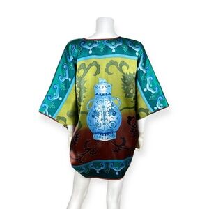 Carol Patterson Vintage 100% Silk Printed Kimono Jacket